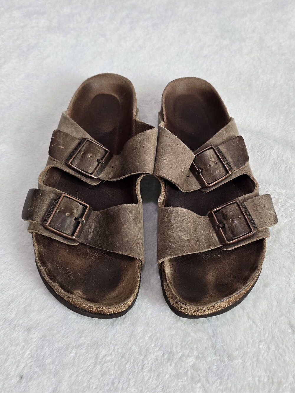 Women's Birkenstock Arizona Sandals Shoes Brown Leather Slide Size 8 Classic - Picture 2 of 6